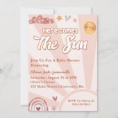 Here 来 The Sun Pink Rainbow Baby Shower 招待状 (正面)