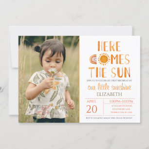 Here 来 The Sun Water color 1st Birthday Photo 招待状