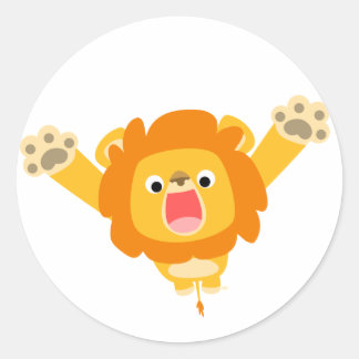 Here 来 Trouble (cute cartoon Lion)ステッカー ラウンドシール