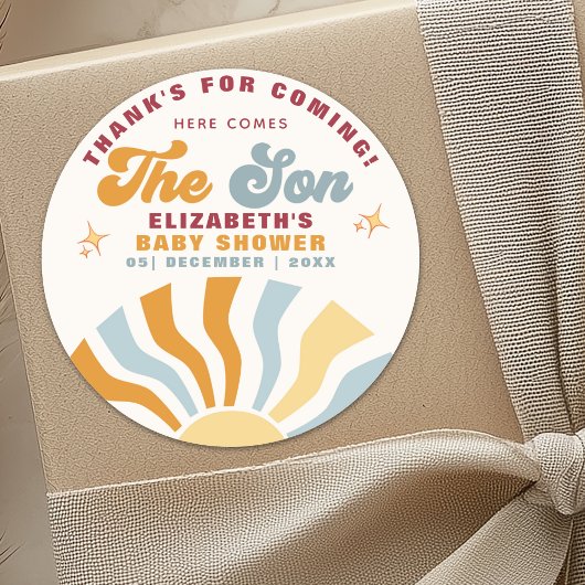 Here come the son - Funny Retro Style  Baby Shower ラウンドシール