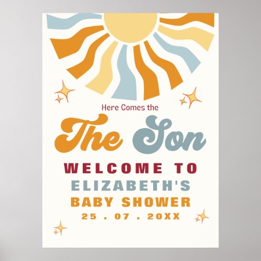 Here come the son - Retro Sun Baby Shower ポスター (正面)
