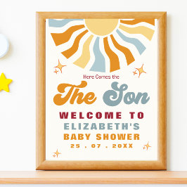 Here come the son - Retro Sun Baby Shower ポスター