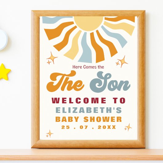 Here come the son - Retro Sun Baby Shower ポスター