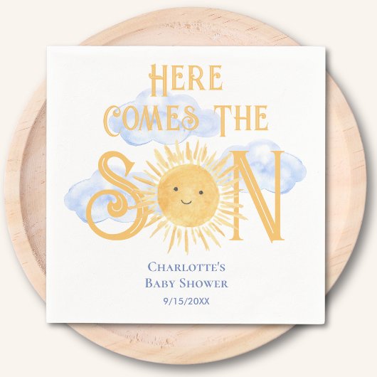 Here Come The Son Sunshine Baby Shower スタンダードカクテルナプキン