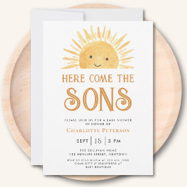 Here Come the Sons Sunshine Twins Baby Shower  招待状