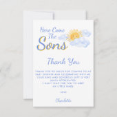 Here Come The Sons Twin Boy's Baby Shower サンキューカード (正面)