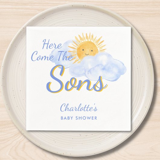 Here Come The Sons Twin Boys' Baby Shower スタンダードカクテルナプキン