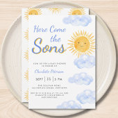 Here Come The Sons Twin Boys Baby Shower 招待状