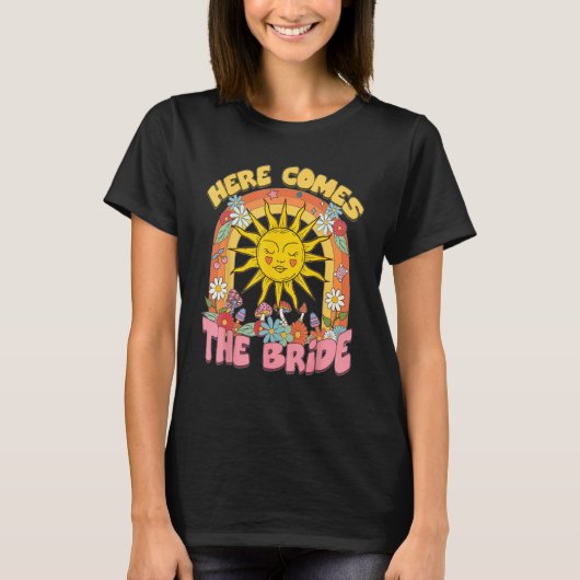 Here Comes Bride Groovy Retro 70s Bachelorette Par Tシャツ (正面)