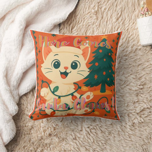 Here comes Santa Claws! Funny Santa Cat クッション (ブランケット)