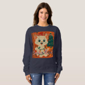 Here Comes Santa Claws! Funny Santa Cat スウェットシャツ (正面フル)