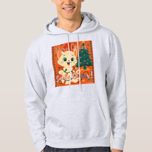 Here Comes Santa Claws! Funny Santa Cat パーカ (正面)