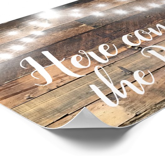 Here Comes The Bride Rustic Wood Lights Strands ポスター (角)