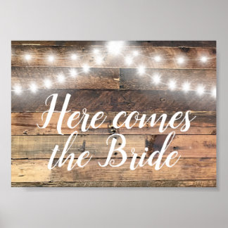 Here Comes The Bride Rustic Wood Lights Strands ポスター