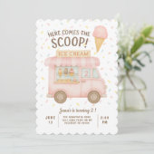 Here Comes the Scoop! | ピンクのアイスクリームトラック 招待状 (スタンド正面)
