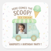 Here Comes the Scoop! Mint Ice Cream Truck Photo  スクエアシール (正面)