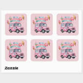 Here Comes the Scoop! Pink Ice Cream Truck  スクエアシール (シート)