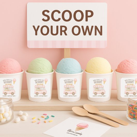 Here Comes the Scoop! | Pink Ice Cream Truck  スクエアシール