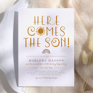 Here Comes The Son   ボヘミアン レインボー 男の子 ベビーシャワー 招待状