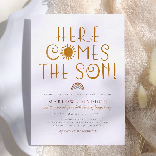 Here Comes The Son | ボヘミアン レインボー 男の子 ベビーシャワー 招待状