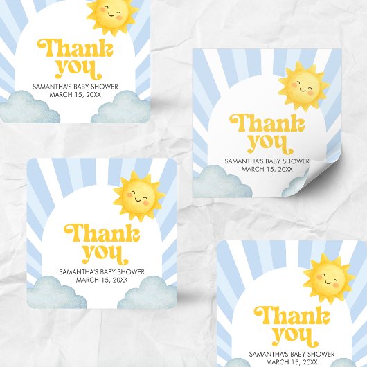 Here Comes the Son Baby Shower スクエアシール