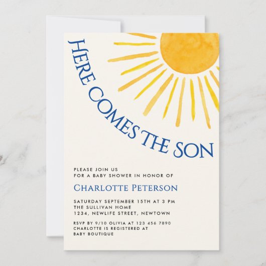 Here Comes The Son Baby Shower 招待状 (正面)