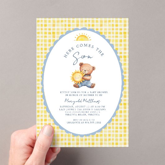 Here Comes the Son Bear Baby Shower Invitation アクリル招待状 (インサイチュ (ポータブル))