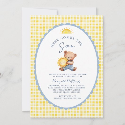 Here Comes the Son Bear Baby Shower Invitation  招待状 (正面)