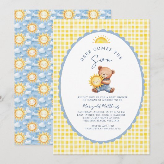 Here Comes the Son Bear Baby Shower Invitation  招待状 (正面/裏面)