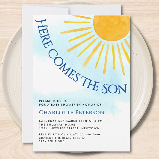 Here Comes The Son Blue Sky Baby Shower Invitation 招待状