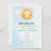 Here Comes the Son Blue Sky Boy Baby Shower 招待状 (正面)