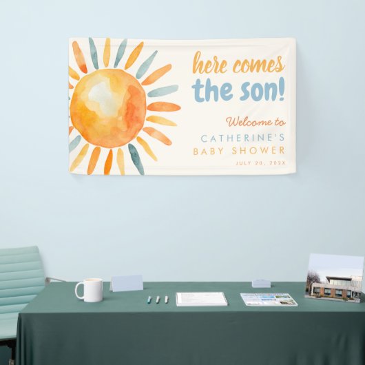 Here Comes the SON Boho Baby Shower Banner 横断幕 (トレードショー)