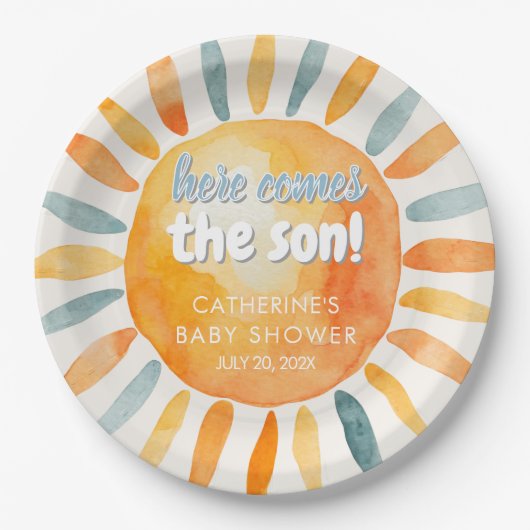 Here Comes the SON Boho Baby Shower Paper Plates ペーパープレート (正面)
