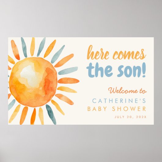 Here Comes the SON Boho Baby Shower Poster ポスター (正面)