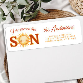 Here Comes the SON Boho Baby Shower Return Address ラベル