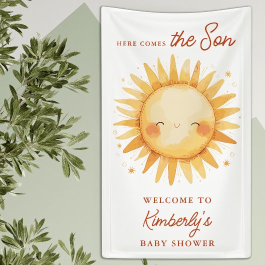 Here Comes The Son Boho Cute Baby Shower Welcome 横断幕