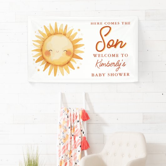 Here Comes The Son Boho Cute Welcome Baby Shower 横断幕 (インサイチュ)