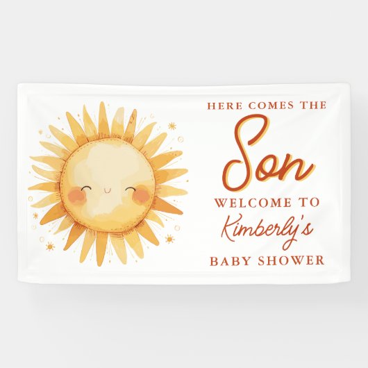Here Comes The Son Boho Cute Welcome Baby Shower 横断幕 (横)
