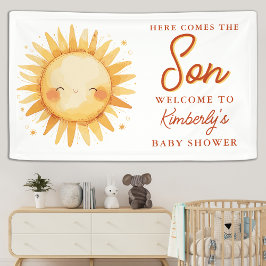 Here Comes The Son Boho Cute Welcome Baby Shower 横断幕