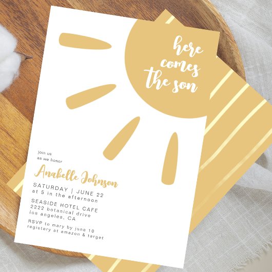 Here Comes The Son Boho Minimal Baby Shower 招待状