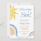 Here Comes the Son Boho Rainbow Baby Shower 招待状 (正面)
