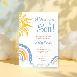 Here Comes the Son Boho Rainbow Baby Shower 招待状