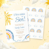 Here Comes the Son Boho Rainbow Baby Shower 招待状