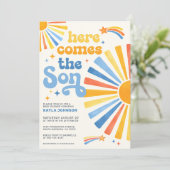 Here Comes the Son Boho Sun Boy Baby Shower 招待状 (スタンド正面)