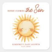 Here Comes The Son Boho Sunshine Cute Baby Shower スクエアシール (正面)