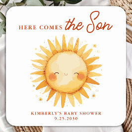 Here Comes The Son Boho Sunshine Cute Baby Shower スクエアシール