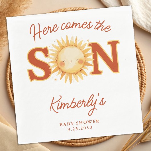 Here Comes The Son Boho Sunshine Cute Baby Shower スタンダードカクテルナプキン