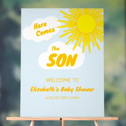 Here Comes The Son Boy Baby Shower アクリルサイン (ニュートラル)