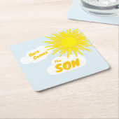 Here Comes The Son Boy Baby Shower スクエアペーパーコースター (アングル)