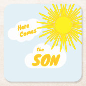 Here Comes The Son Boy Baby Shower スクエアペーパーコースター (正面)